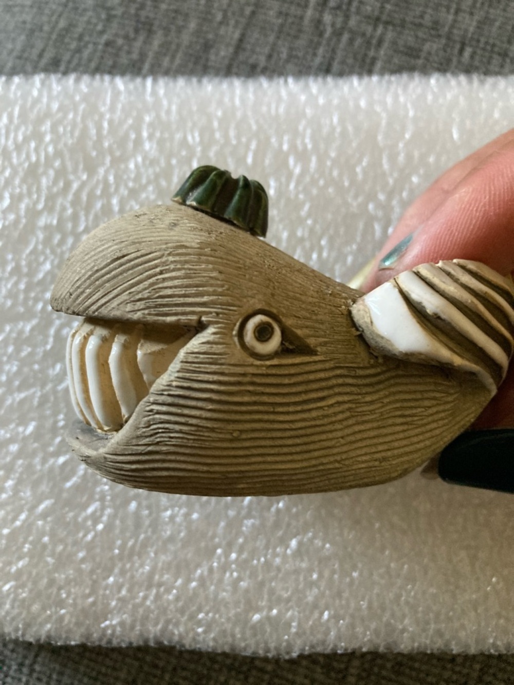 Rinconada Handcrafted ceramic Carved Whale Figurine in Beige and White